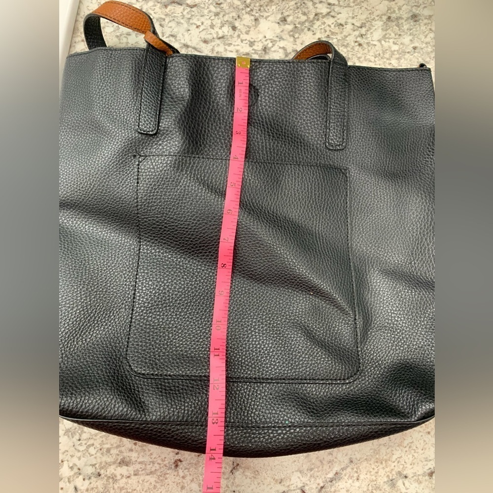 Black and Brown Tote with Attached Mini Bag Faux Leather‎ EUC - Picture 7 of 12